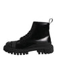 Dolce & Gabbana Black Leather Lace Up Mid Calf Boots Shoes