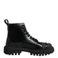 Dolce & Gabbana Black Leather Lace Up Mid Calf Boots Shoes