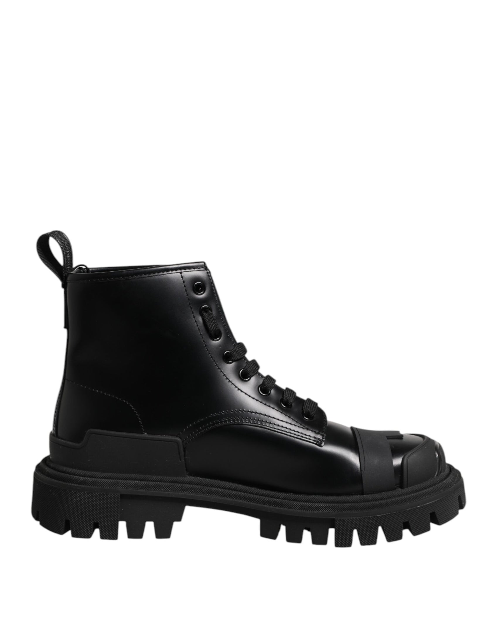 Dolce & Gabbana Black Leather Lace Up Mid Calf Boots Shoes