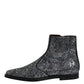 Dolce & Gabbana Dark Gray Cotton Sequined Chelsea Boots Shoes
