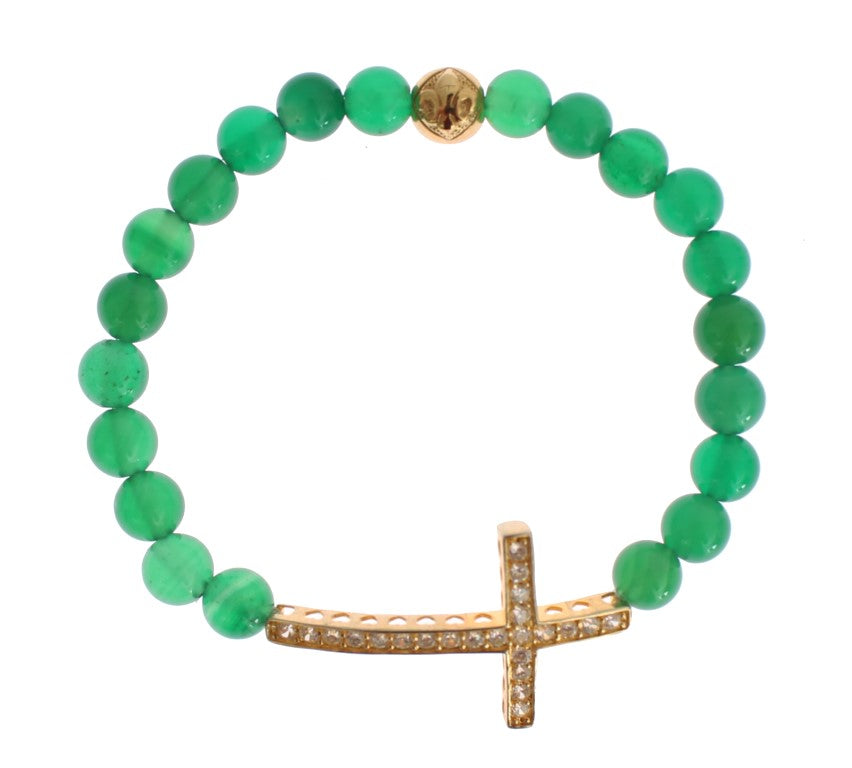 Elegante bracciale con perline di giada verde e placcato oro