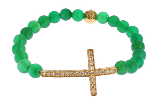 Elegante bracciale con perline di giada verde e placcato oro