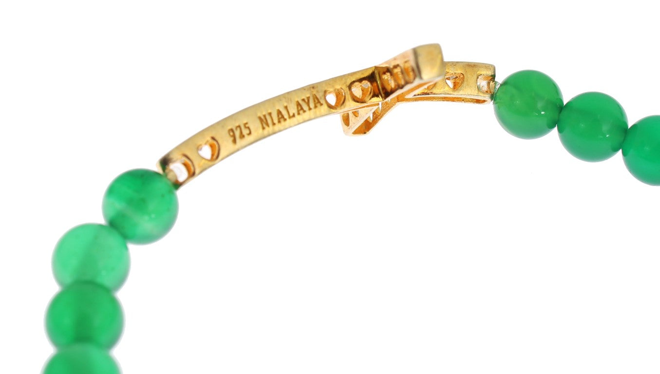 Elegante bracciale con perline di giada verde e placcato oro