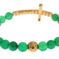 Elegante bracciale con perline di giada verde e placcato oro