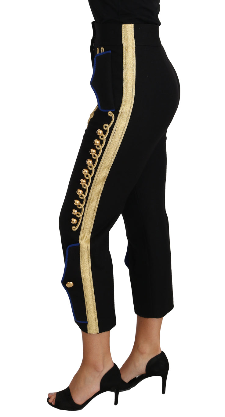 Elegante schwarze Hose mit Militärverzierung