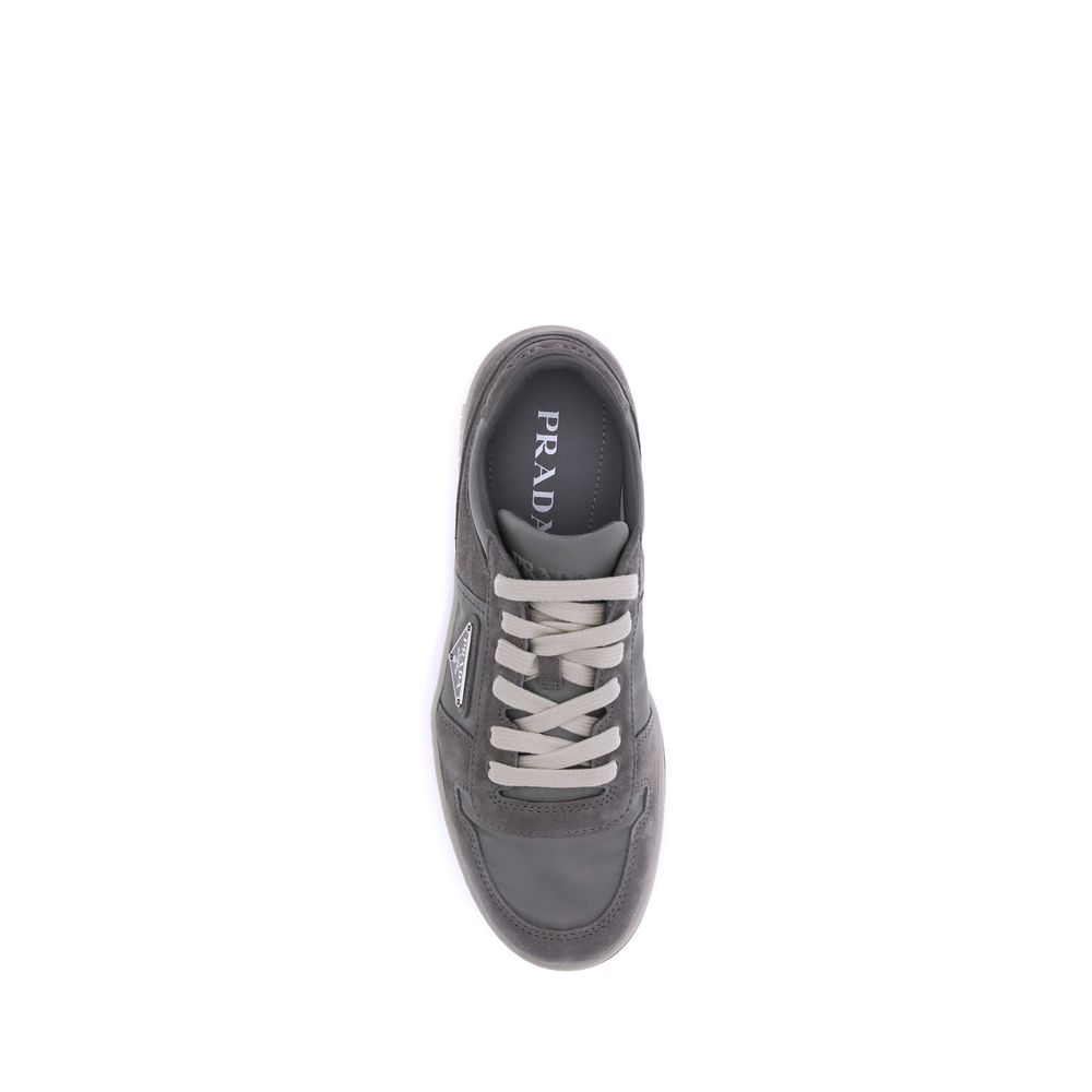 Prada Gray Calf Leather Bos Taurus Low Top Sneakers