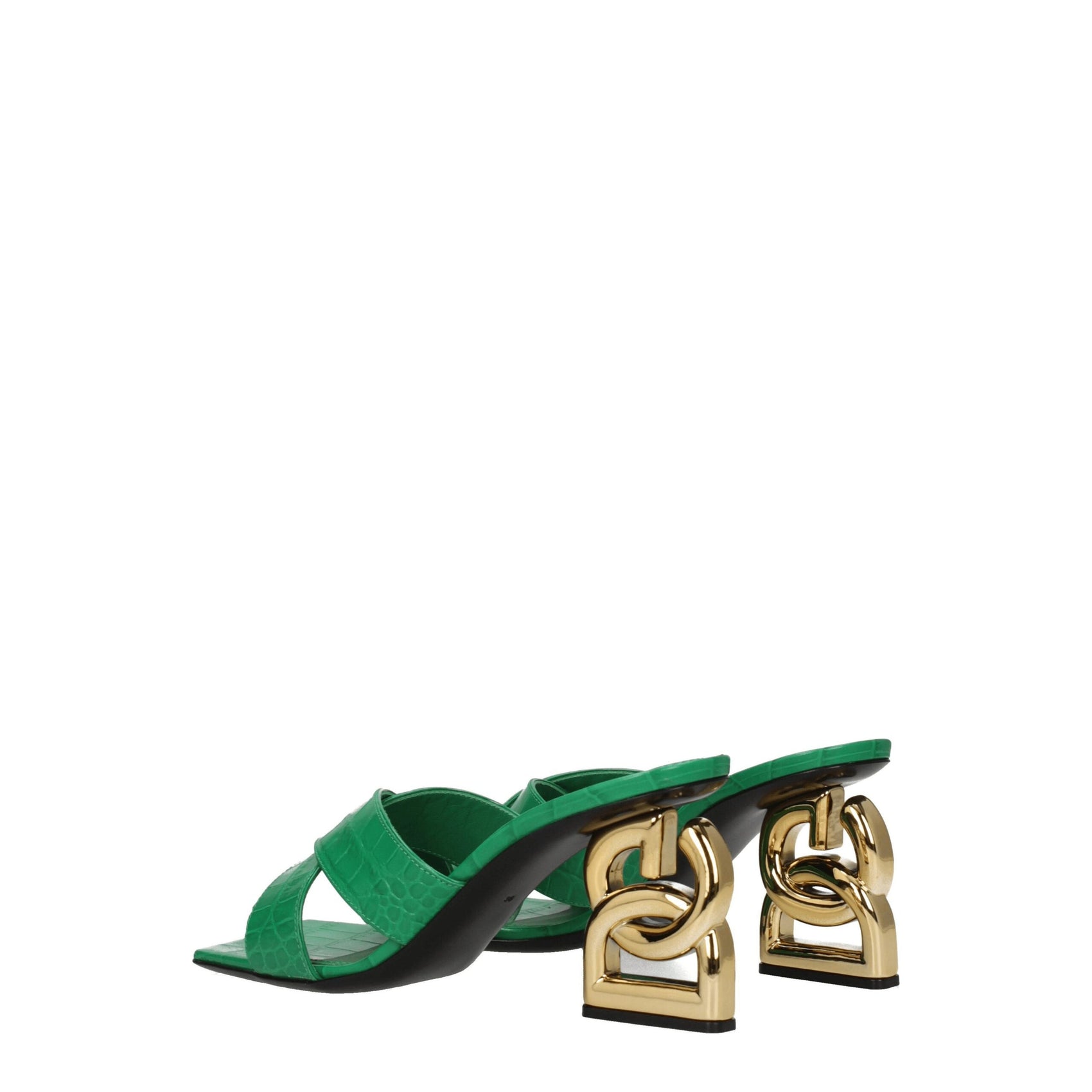 Dolce & Gabbana Green Leather Flat Sandals
