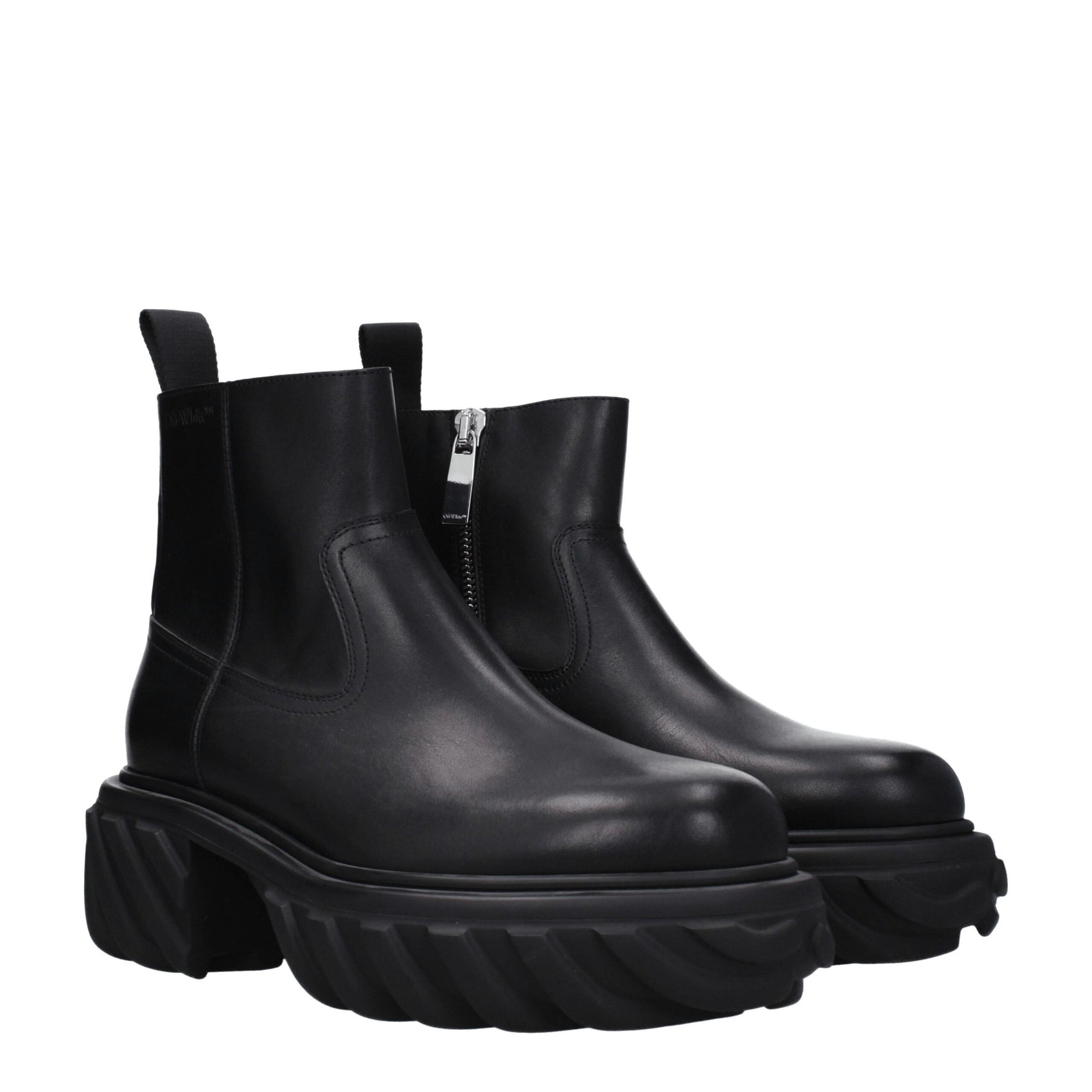 Off-White Black Leather Ankle Boots