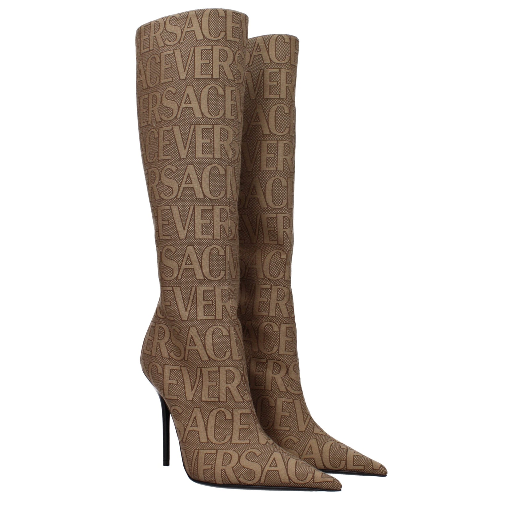 Versace Beige Fabric High Heel Boots
