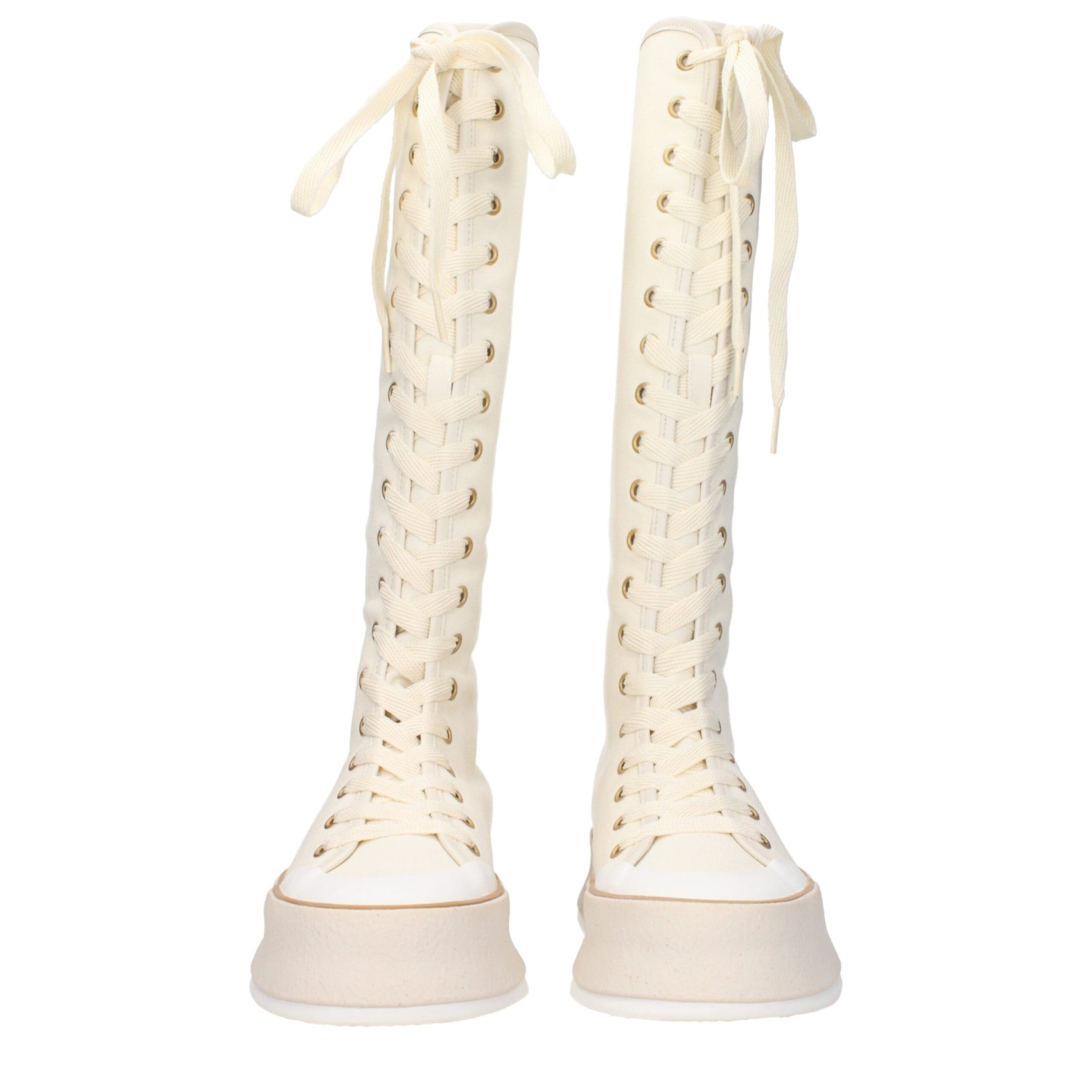 Max Mara Beige Fabric Lace-Up Boots