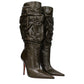 Amina Muaddi Green Leather High Heel Boots