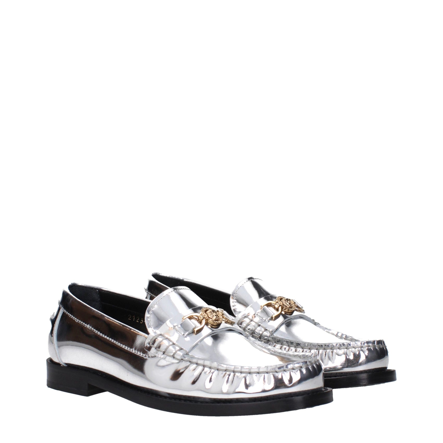 Versace Gray Leather Slip-On Loafers