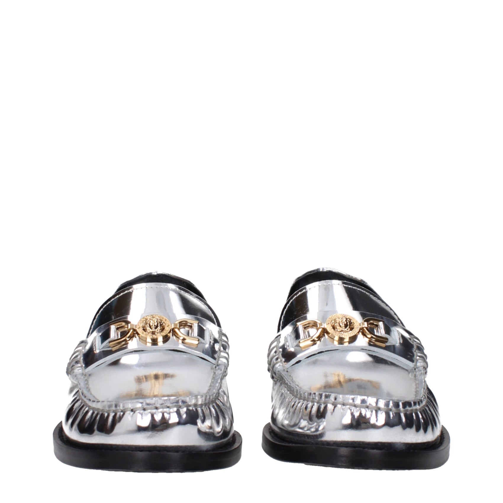 Versace Gray Leather Slip-On Loafers