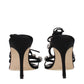 Manolo Blahnik Black Satin Stiletto Heel Sandals