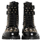 Dolce & Gabbana Black Studded Lace Up Mid Calf Boots Shoes