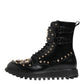 Dolce & Gabbana Black Studded Lace Up Mid Calf Boots Shoes