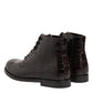Dolce & Gabbana Dark Brown Leather Lace Up Short Boots Shoes
