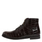 Dolce & Gabbana Dark Brown Leather Lace Up Short Boots Shoes