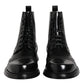 Dolce & Gabbana Black Leather Lace Up Mid Calf Boots Shoes