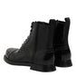 Dolce & Gabbana Black Leather Lace Up Mid Calf Boots Shoes