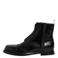 Dolce & Gabbana Black Leather Lace Up Mid Calf Boots Shoes
