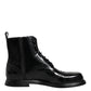 Dolce & Gabbana Black Leather Lace Up Mid Calf Boots Shoes