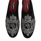Dolce & Gabbana Black Velvet Slides DG Crown Slipper Shoes