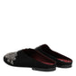 Dolce & Gabbana Black Velvet Slides DG Crown Slipper Shoes