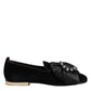 Dolce & Gabbana Black VATICANO Crystal Ribbon Slip On Shoes