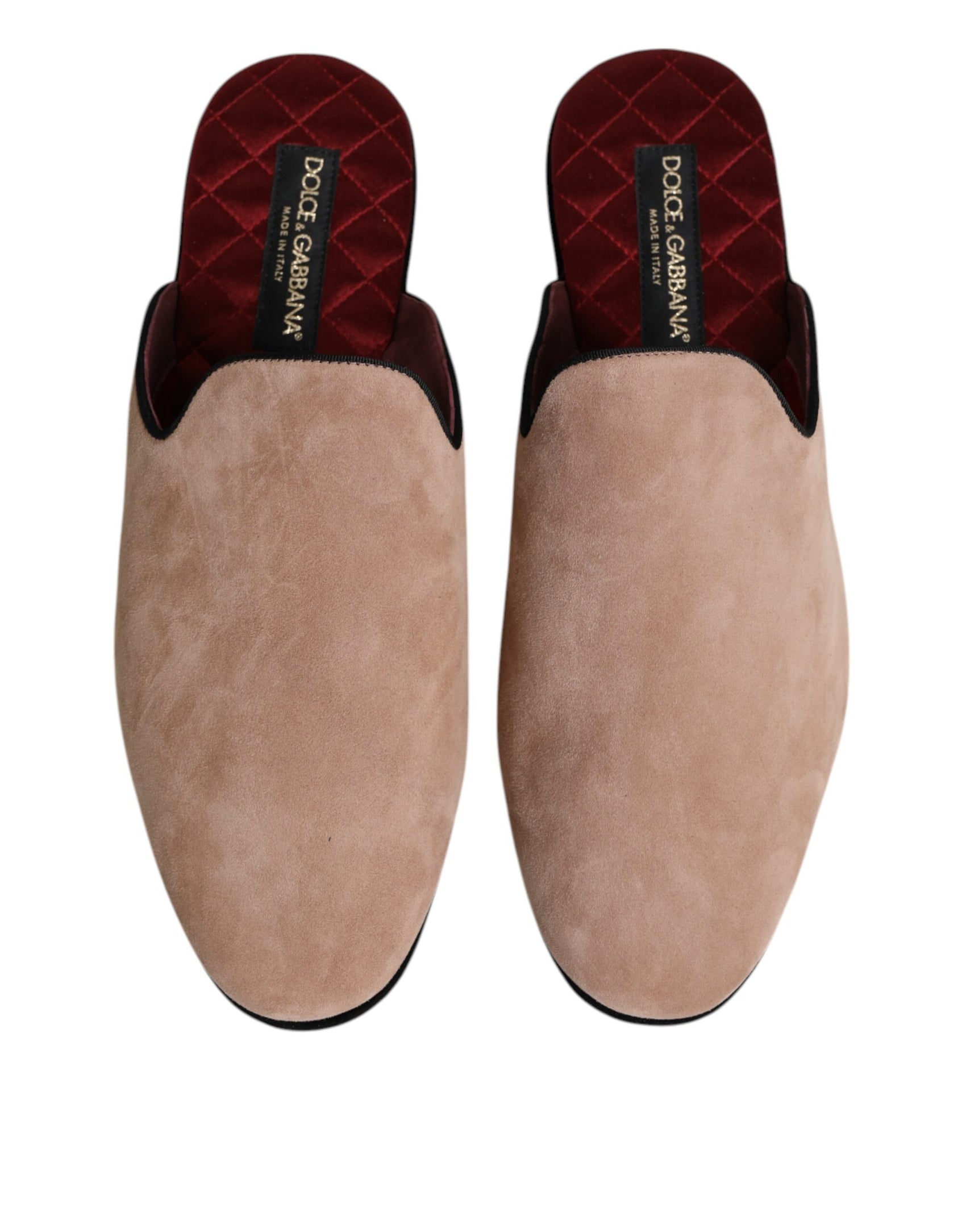 Dolce & Gabbana Beige Suede Leather Slides Flat Slipper Shoes