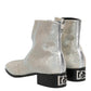 Dolce & Gabbana White Strass DG Logo Heels Ankle Boots Shoes