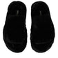 Dolce & Gabbana Black Faux Fur Flats Men Sandals Shoes