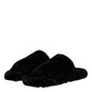 Dolce & Gabbana Black Faux Fur Flats Men Sandals Shoes