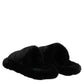 Dolce & Gabbana Black Faux Fur Flats Men Sandals Shoes