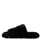 Dolce & Gabbana Black Faux Fur Flats Men Sandals Shoes