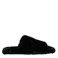 Dolce & Gabbana Black Faux Fur Flats Men Sandals Shoes