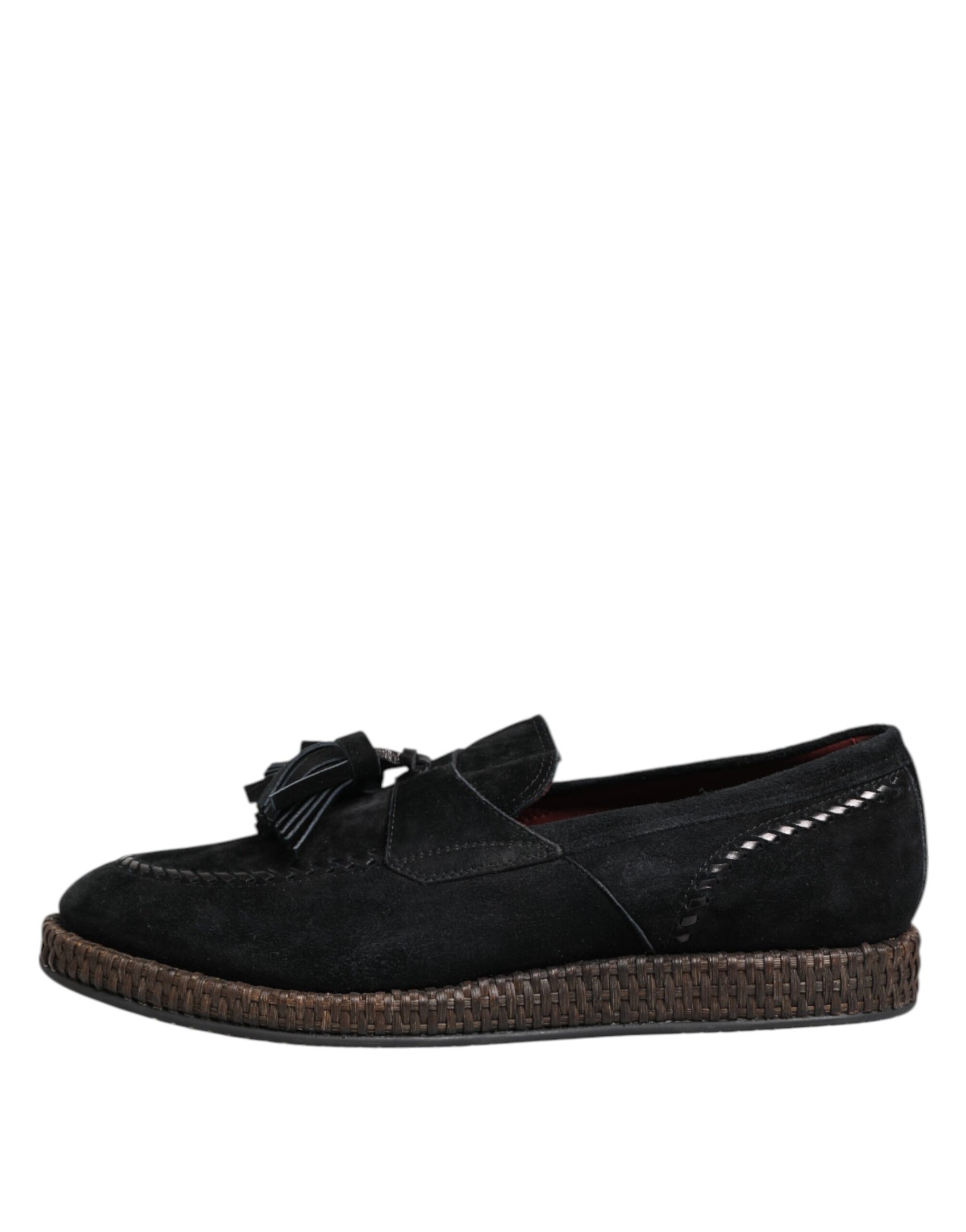 Dolce & Gabbana Black Suede Tassel Embellished Loafers Shoes