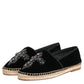 Dolce & Gabbana Black Cross Crystal Slip On Espadrille Shoes