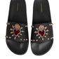 Dolce & Gabbana Black Rubber Sacred Heart Slides Men Beachwear Shoes