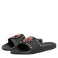 Dolce & Gabbana Black Rubber Sacred Heart Slides Men Beachwear Shoes