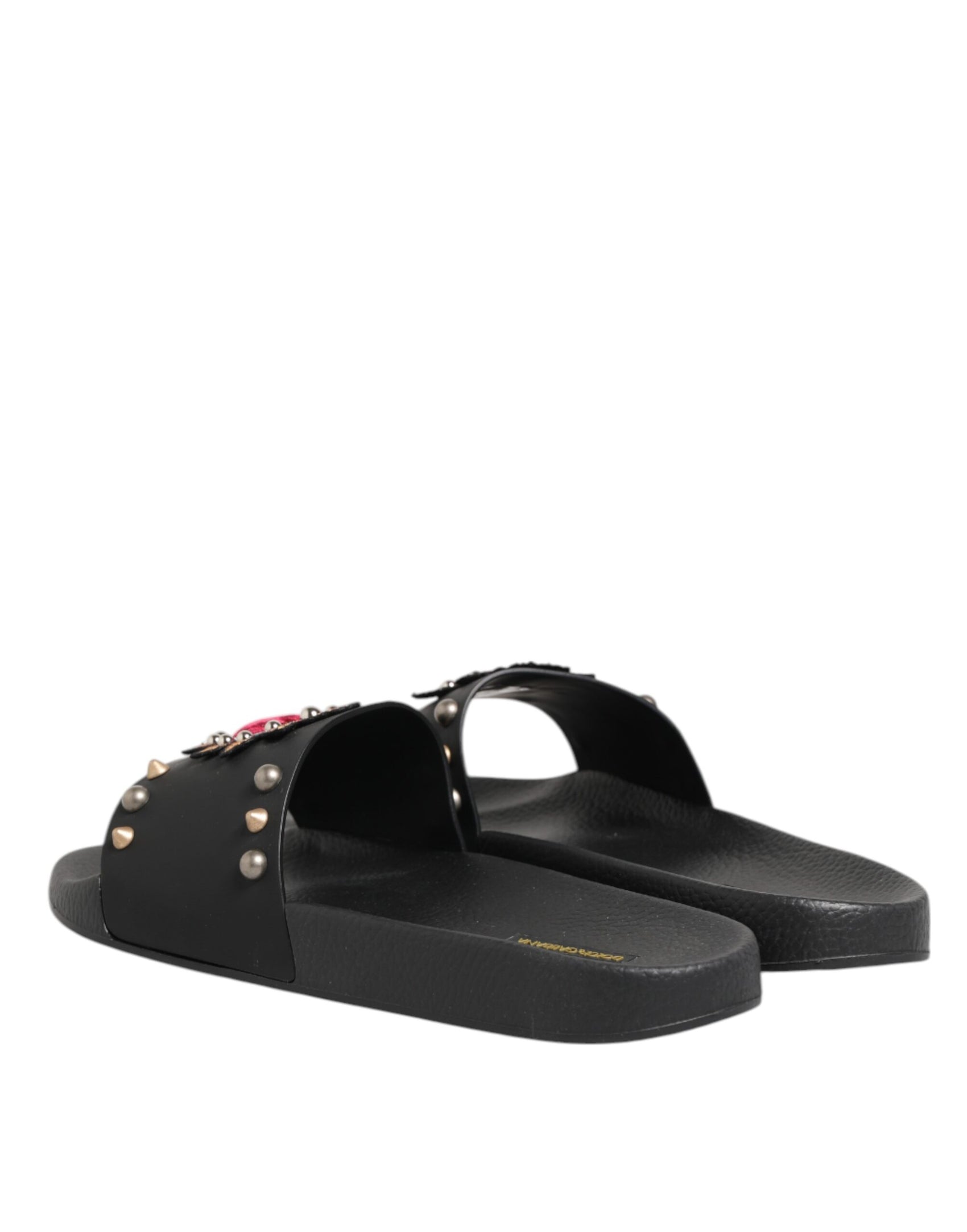 Dolce & Gabbana Black Rubber Sacred Heart Slides Men Beachwear Shoes
