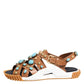 Dolce & Gabbana Brown Leather Studded Slides Sandals Shoes