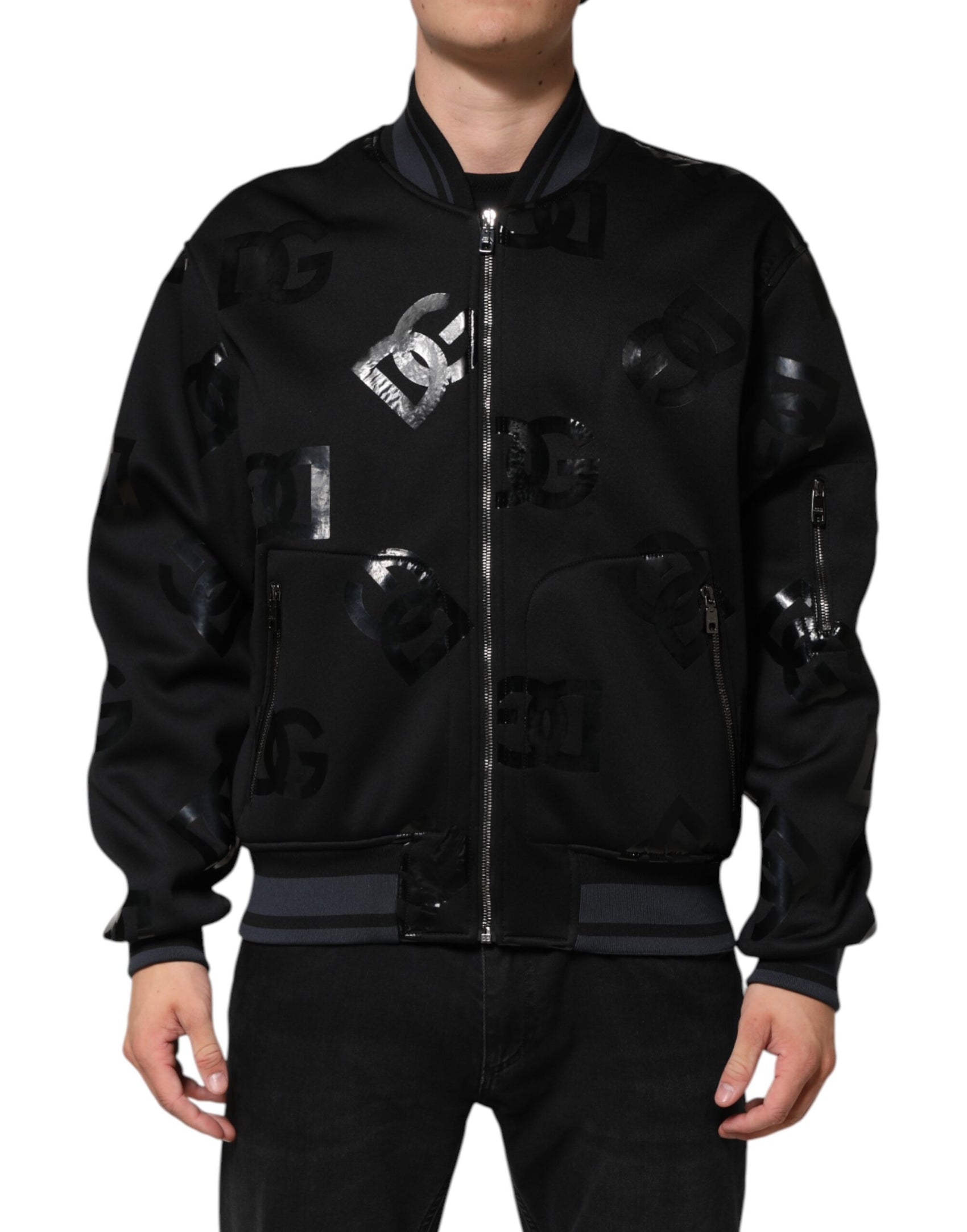 Dolce & Gabbana Black Wool Logo DG Mania Men Bomber Jacket