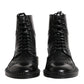 Dolce & Gabbana Black Leather Lace Up Mid Calf Boots Shoes