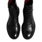 Dolce & Gabbana Black Leather Lace Up Mid Calf Boots Shoes
