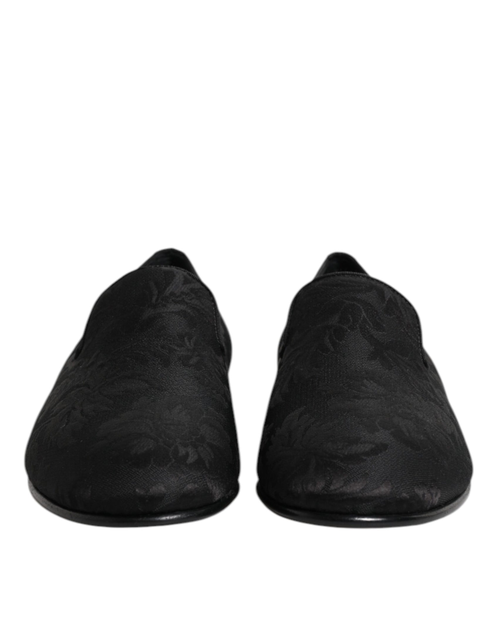Dolce & Gabbana Black Floral Brocade Loafers Men Dress Shoes