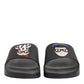 Dolce & Gabbana Black Leather Slides Flats Beachwear Shoes