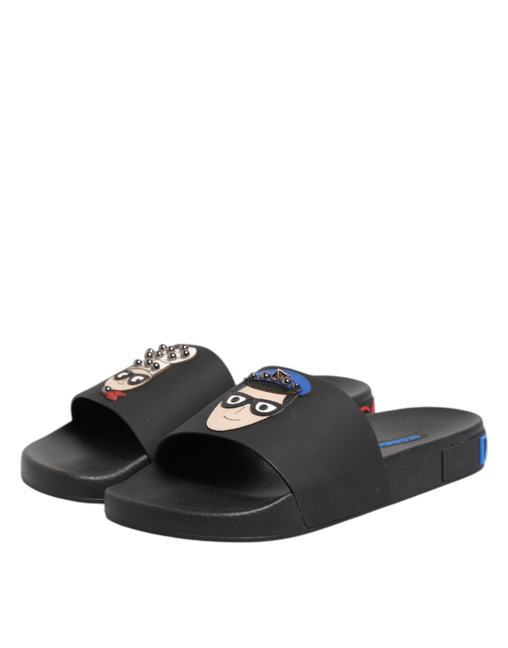 Dolce & Gabbana Black Leather Slides Flats Beachwear Shoes