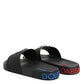 Dolce & Gabbana Black Leather Slides Flats Beachwear Shoes