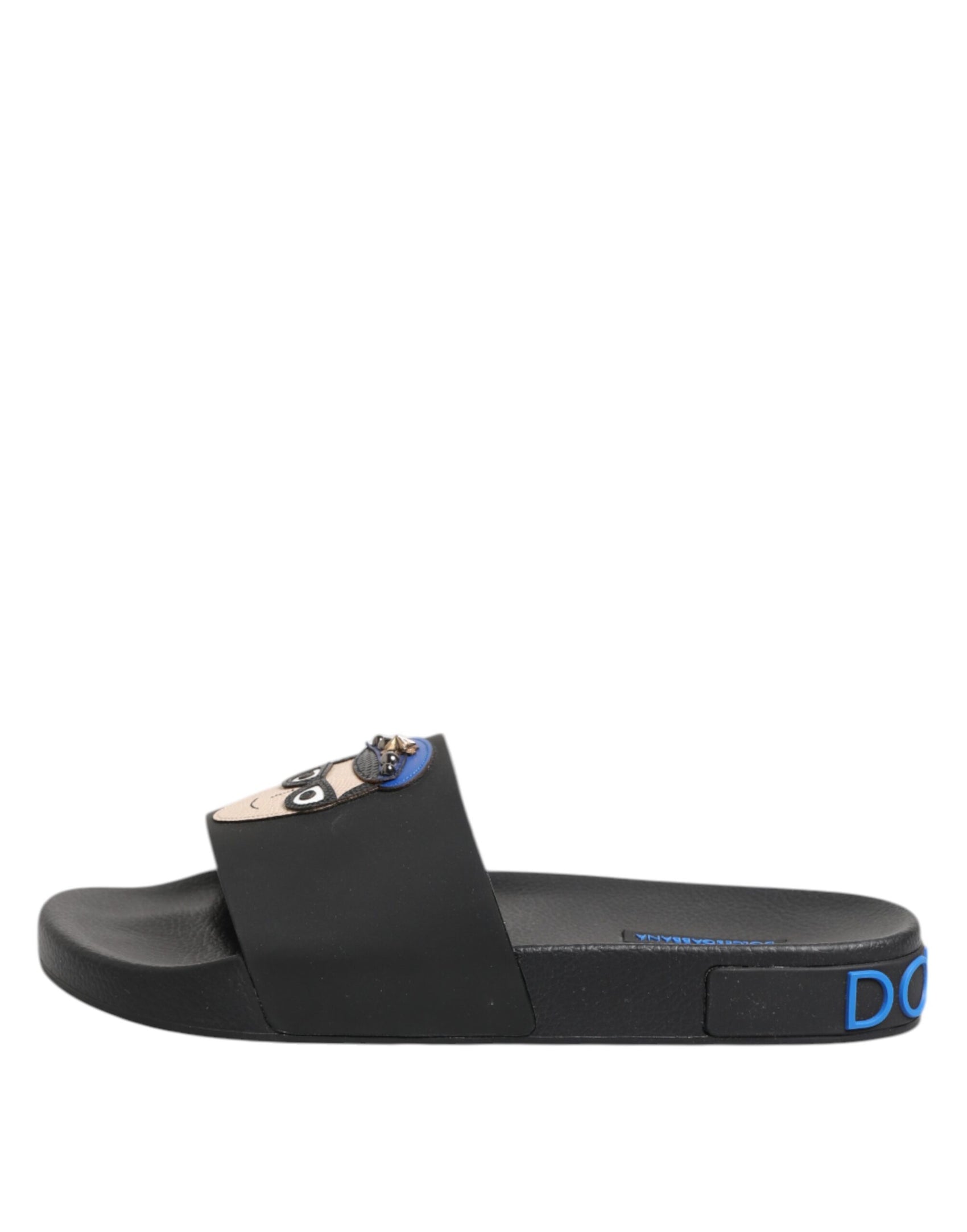 Dolce & Gabbana Black Leather Slides Flats Beachwear Shoes